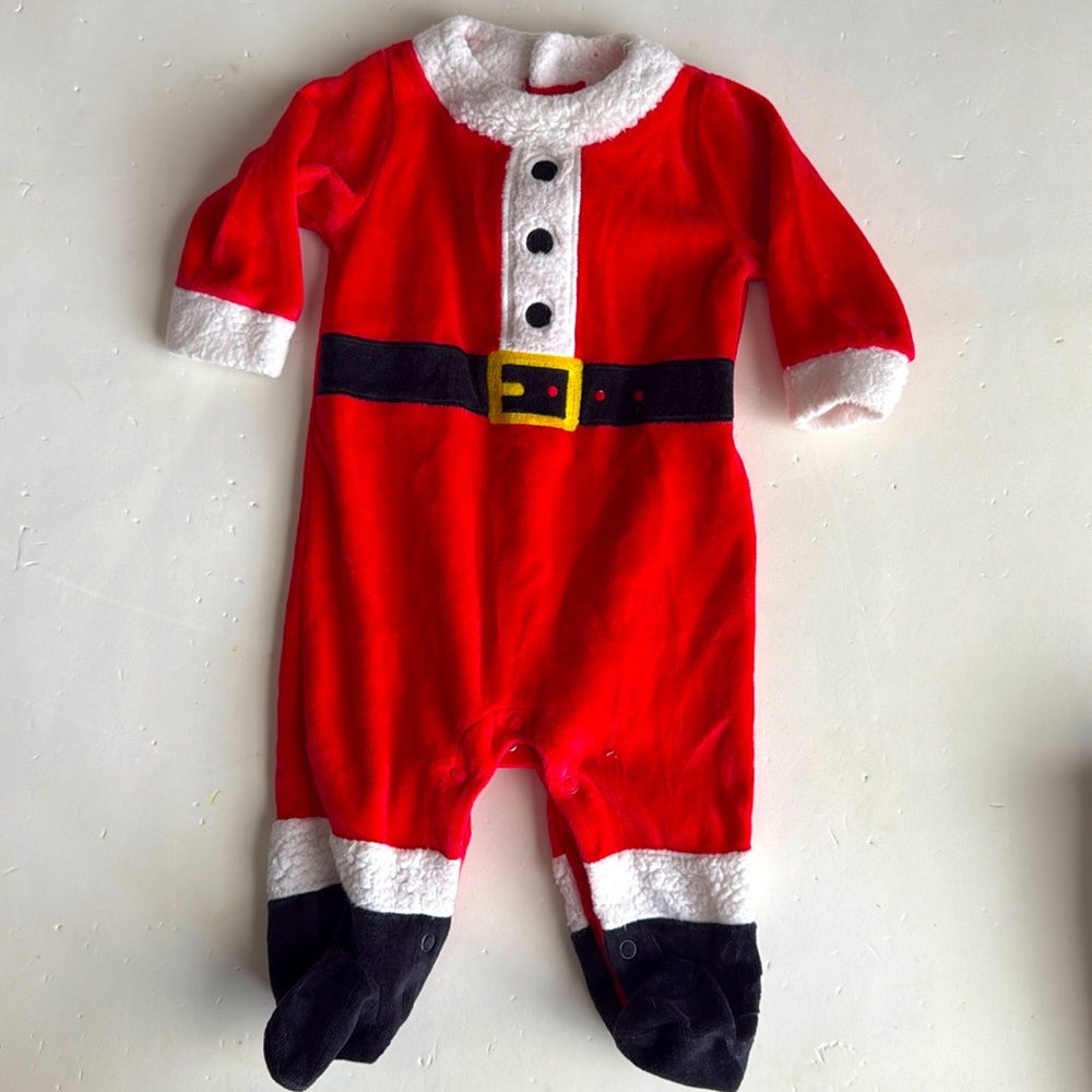 Carters Santa One Piece Zip Up Footed PJs 3 Months